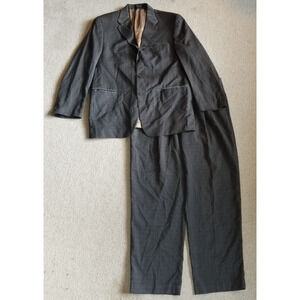 VINTAGE Mens Suit-BRANDINI-brown plaid 100% wool pleated 3-button-44R 39x30